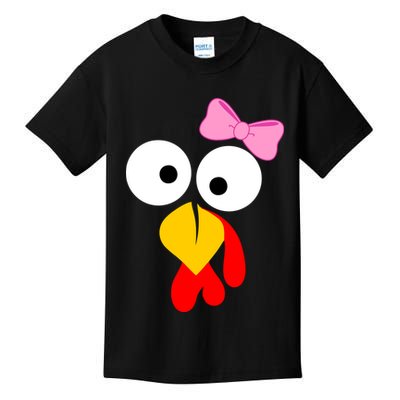 Girl Turkey Face Pink Bow Thanksgiving Day Kids T-Shirt