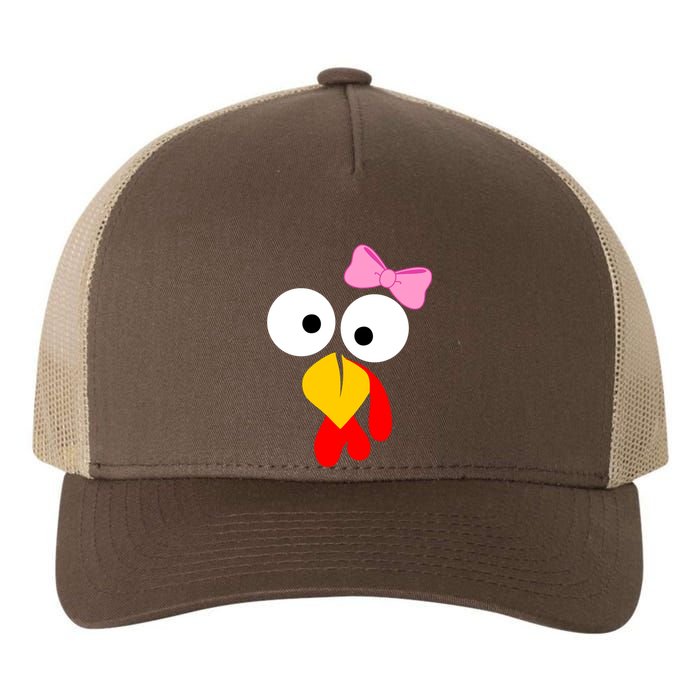 Girl Turkey Face Pink Bow Thanksgiving Day Yupoong Adult 5-Panel Trucker Hat