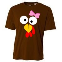 Girl Turkey Face Pink Bow Thanksgiving Day Cooling Performance Crew T-Shirt