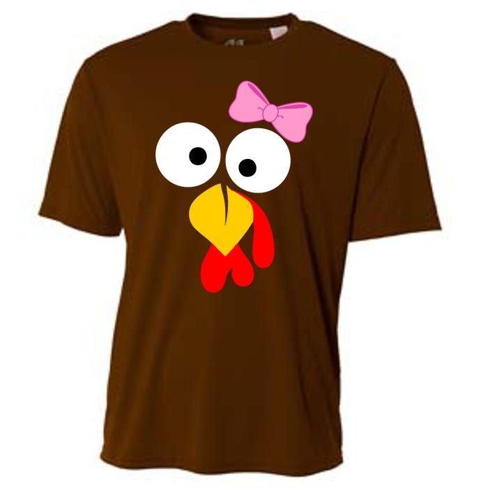 Girl Turkey Face Pink Bow Thanksgiving Day Cooling Performance Crew T-Shirt