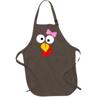 Girl Turkey Face Pink Bow Thanksgiving Day Full-Length Apron With Pockets