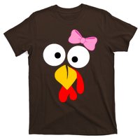 Girl Turkey Face Pink Bow Thanksgiving Day T-Shirt