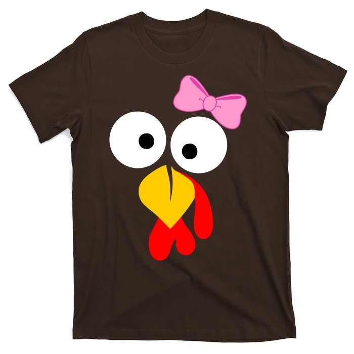 Girl Turkey Face Pink Bow Thanksgiving Day T-Shirt