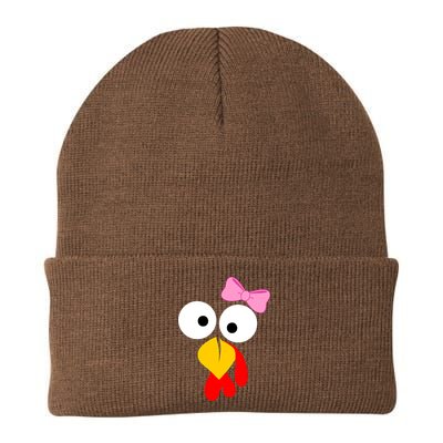 Girl Turkey Face Pink Bow Thanksgiving Day Knit Cap Winter Beanie