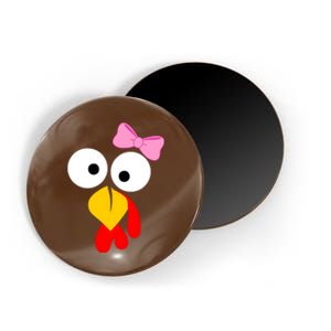 Girl Turkey Face Pink Bow Thanksgiving Day Magnet