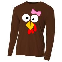 Girl Turkey Face Pink Bow Thanksgiving Day Cooling Performance Long Sleeve Crew