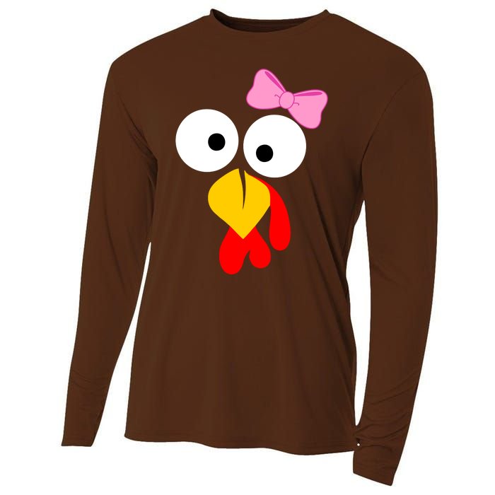 Girl Turkey Face Pink Bow Thanksgiving Day Cooling Performance Long Sleeve Crew