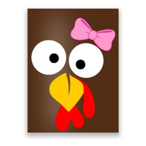 Girl Turkey Face Pink Bow Thanksgiving Day Poster