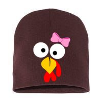 Girl Turkey Face Pink Bow Thanksgiving Day Short Acrylic Beanie