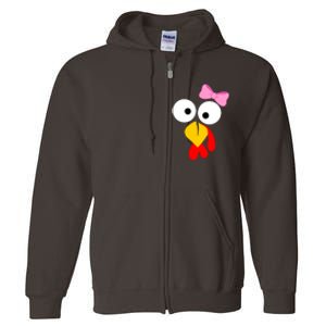 Girl Turkey Face Pink Bow Thanksgiving Day Full Zip Hoodie