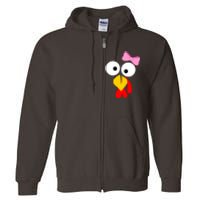 Girl Turkey Face Pink Bow Thanksgiving Day Full Zip Hoodie