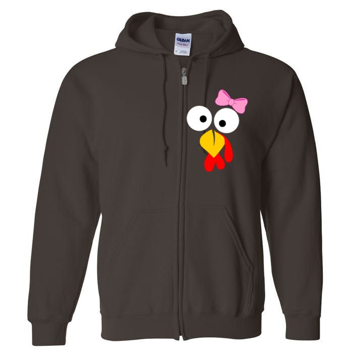 Girl Turkey Face Pink Bow Thanksgiving Day Full Zip Hoodie