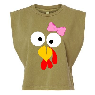 Girl Turkey Face Pink Bow Thanksgiving Day Garment-Dyed Women's Muscle Tee