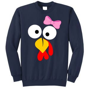 Girl Turkey Face Pink Bow Thanksgiving Day Sweatshirt