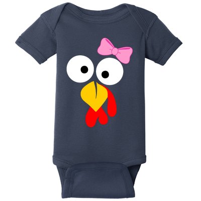 Girl Turkey Face Pink Bow Thanksgiving Day Baby Bodysuit