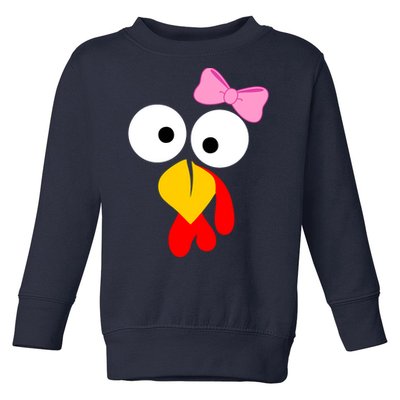 Girl Turkey Face Pink Bow Thanksgiving Day Toddler Sweatshirt