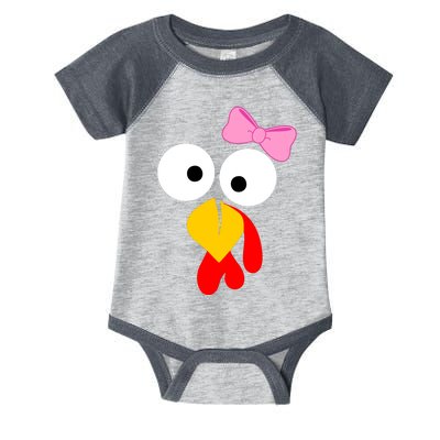 Girl Turkey Face Pink Bow Thanksgiving Day Infant Baby Jersey Bodysuit