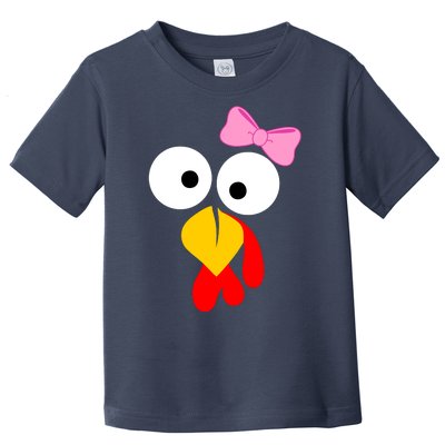 Girl Turkey Face Pink Bow Thanksgiving Day Toddler T-Shirt