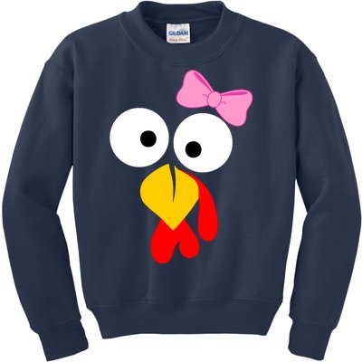 Girl Turkey Face Pink Bow Thanksgiving Day Kids Sweatshirt