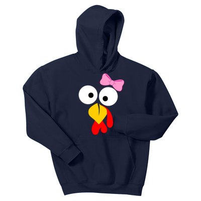 Girl Turkey Face Pink Bow Thanksgiving Day Kids Hoodie