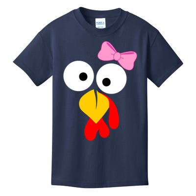 Girl Turkey Face Pink Bow Thanksgiving Day Kids T-Shirt