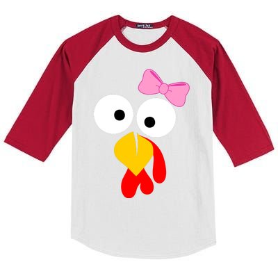 Girl Turkey Face Pink Bow Thanksgiving Day Kids Colorblock Raglan Jersey