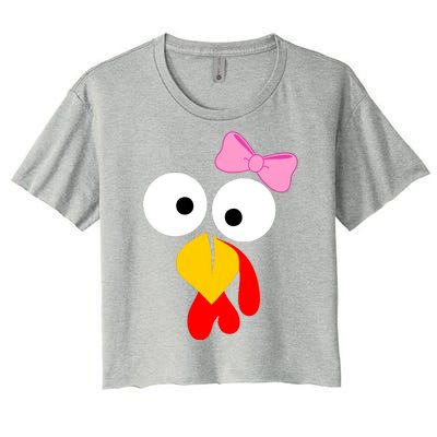 Girl Turkey Face Pink Bow Thanksgiving Day Women's Crop Top Tee