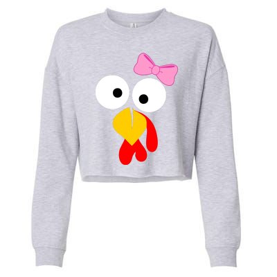 Girl Turkey Face Pink Bow Thanksgiving Day Cropped Pullover Crew