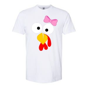 Girl Turkey Face Pink Bow Thanksgiving Day Softstyle CVC T-Shirt