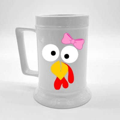 Girl Turkey Face Pink Bow Thanksgiving Day Beer Stein