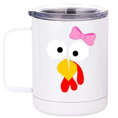 Girl Turkey Face Pink Bow Thanksgiving Day 12 oz Stainless Steel Tumbler Cup