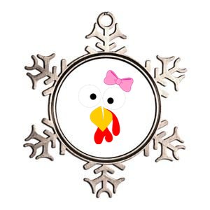 Girl Turkey Face Pink Bow Thanksgiving Day Metallic Star Ornament