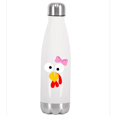 Girl Turkey Face Pink Bow Thanksgiving Day Stainless Steel Insulated Water Bottle