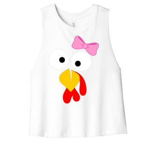 Girl Turkey Face Pink Bow Thanksgiving Day Women's Racerback Cropped Tank