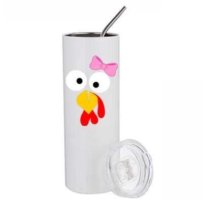 Girl Turkey Face Pink Bow Thanksgiving Day Stainless Steel Tumbler