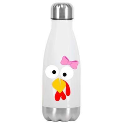 Girl Turkey Face Pink Bow Thanksgiving Day Stainless Steel Insulated Water Bottle