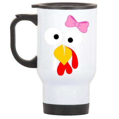 Girl Turkey Face Pink Bow Thanksgiving Day Stainless Steel Travel Mug