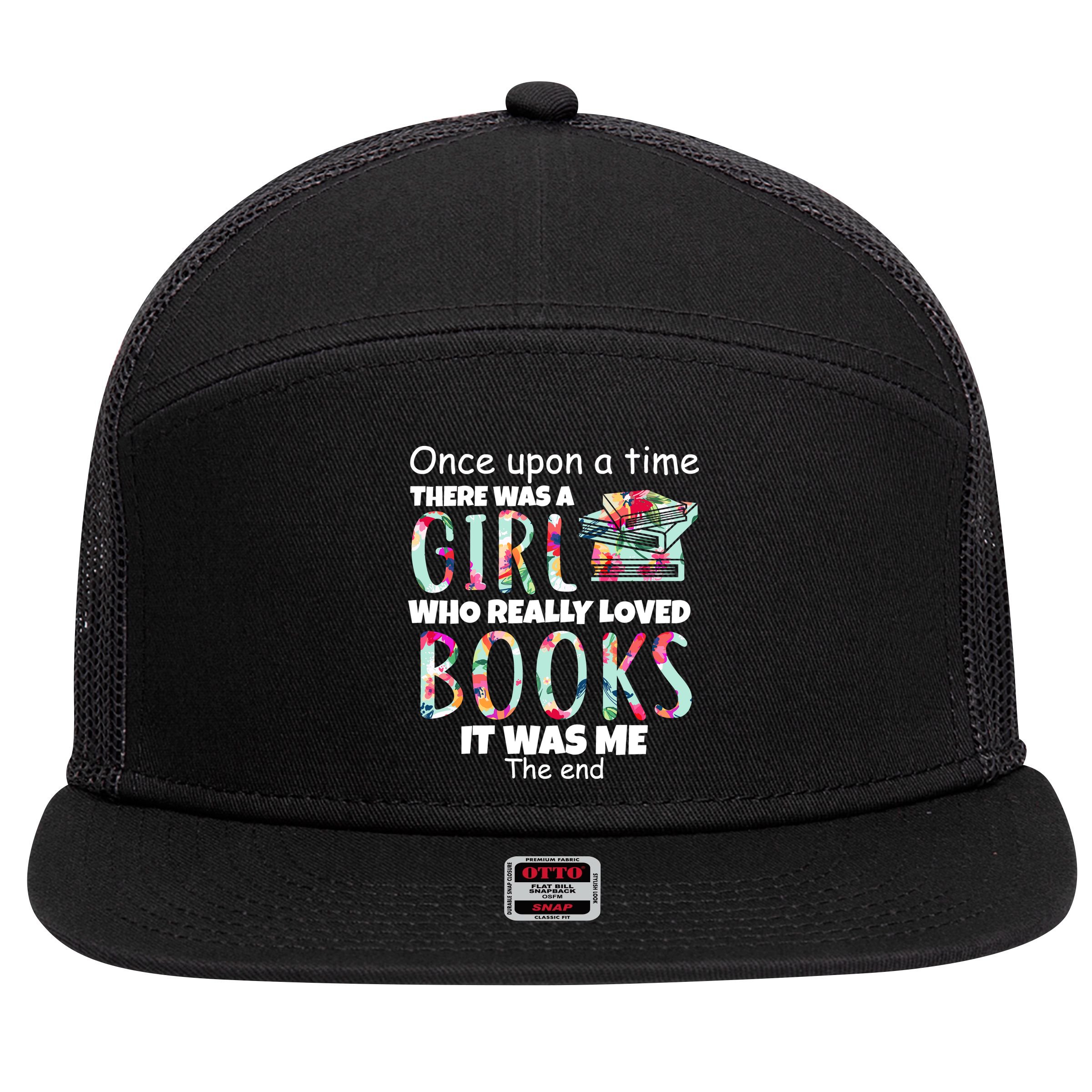 Girl Who Loves Reading 7 Panel Mesh Trucker Snapback Hat