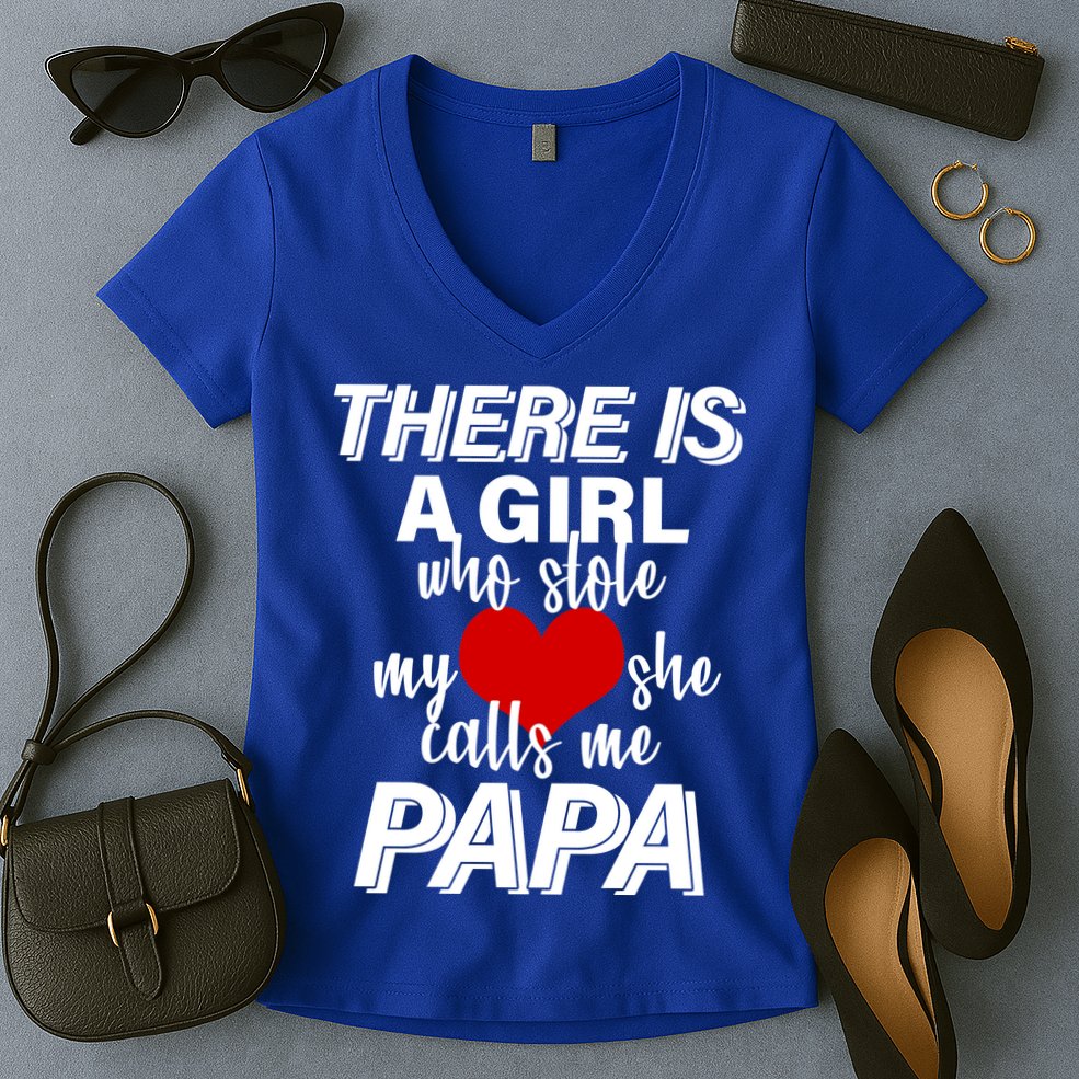 Girl Who Stole My Heat Calls Me Papa Fathers Day Women's V-Neck T-Shirt