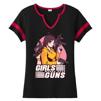 Girls Just Wanna Have Guns Anime Ladies Halftime Notch Neck Tee