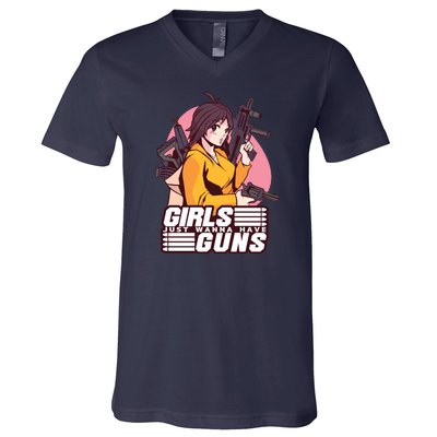 Girls Just Wanna Have Guns Anime V-Neck T-Shirt