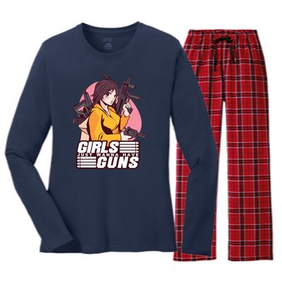 Girls Just Wanna Have Guns Anime Women's Long Sleeve Flannel Pajama Set 