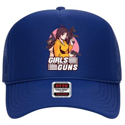 Girls Just Wanna Have Guns Anime High Crown Mesh Back Trucker Hat