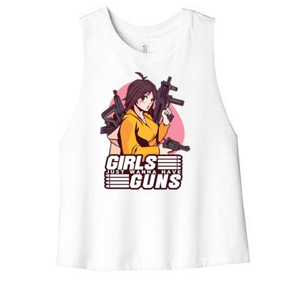 Girls Just Wanna Have Guns Anime Women's Racerback Cropped Tank