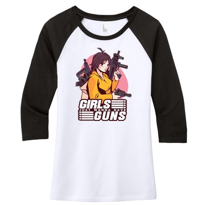 Girls Just Wanna Have Guns Anime Women's Tri-Blend 3/4-Sleeve Raglan Shirt