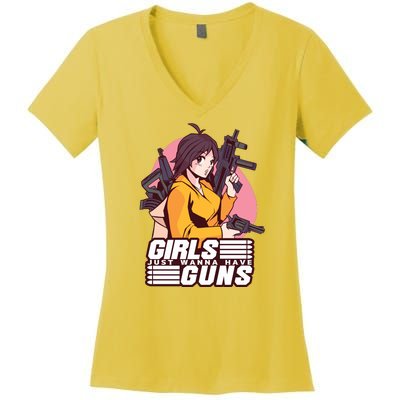 Girls Just Wanna Have Guns Anime Women's V-Neck T-Shirt