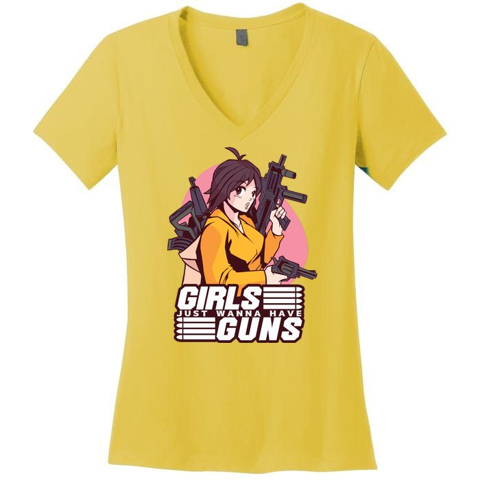 Girls Just Wanna Have Guns Anime Women's V-Neck T-Shirt