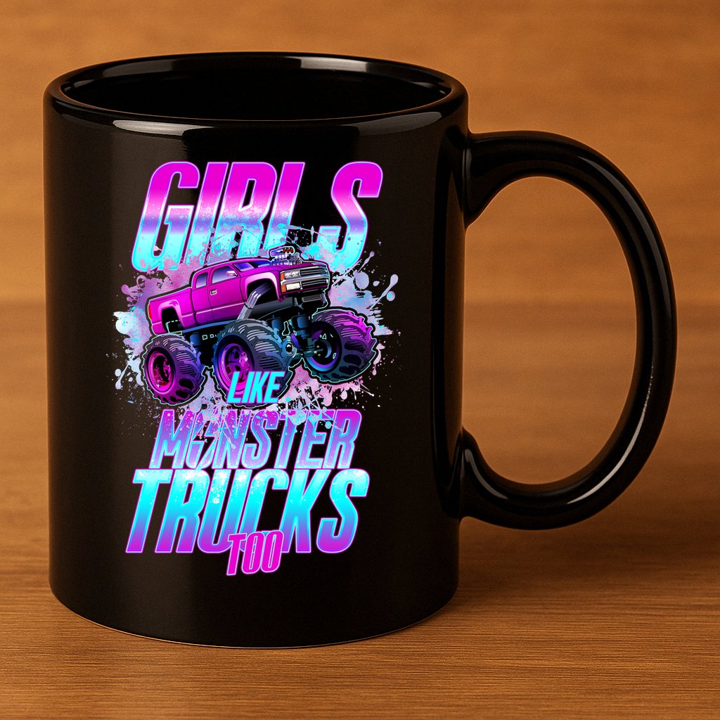 Girls Like Monster Trucks Too 11oz C Handle Ceramic Mug