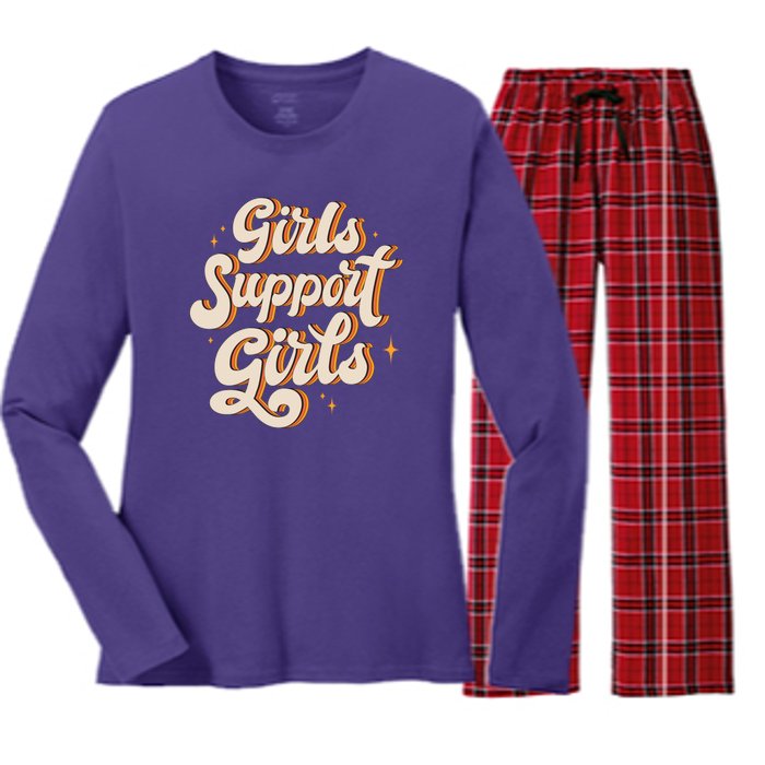 Girls Support Girls Vintage Women's Long Sleeve Flannel Pajama Set 