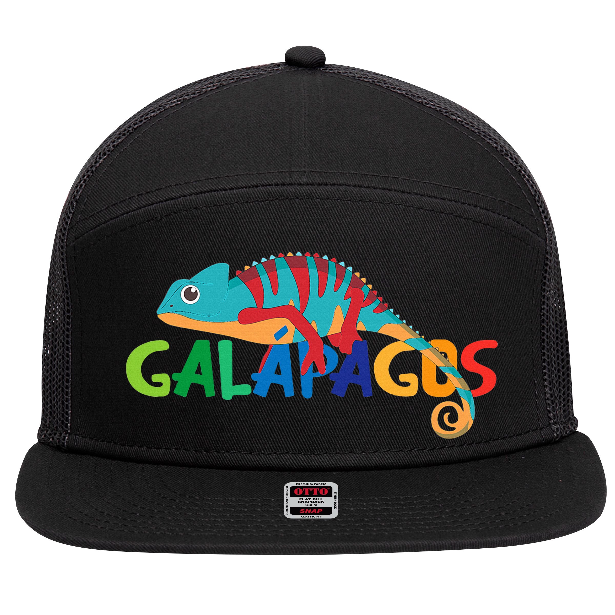 Galapagos Islands Summer Colorful Chameleon Exotic Animal 7 Panel Mesh Trucker Snapback Hat